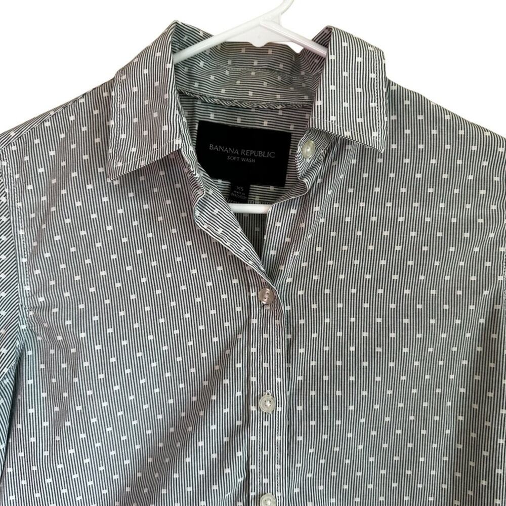 Banana Republic Women’s 100% Cotton Soft Wash Button Down Shirt Blue White XS